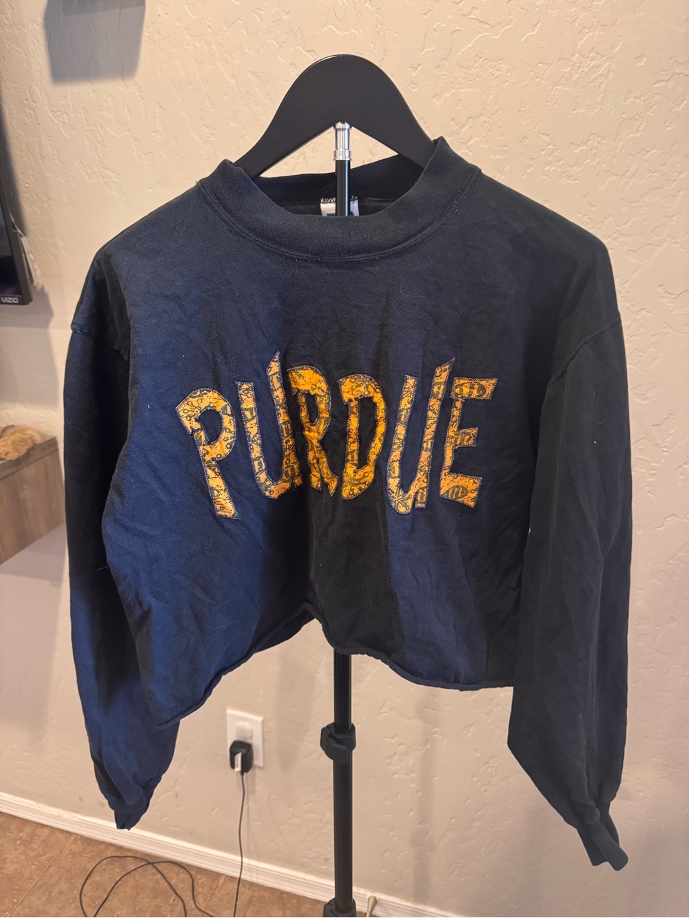 Vintage Russell Athletic Black Sweatshirt with Distressed Gold Purdue Logo